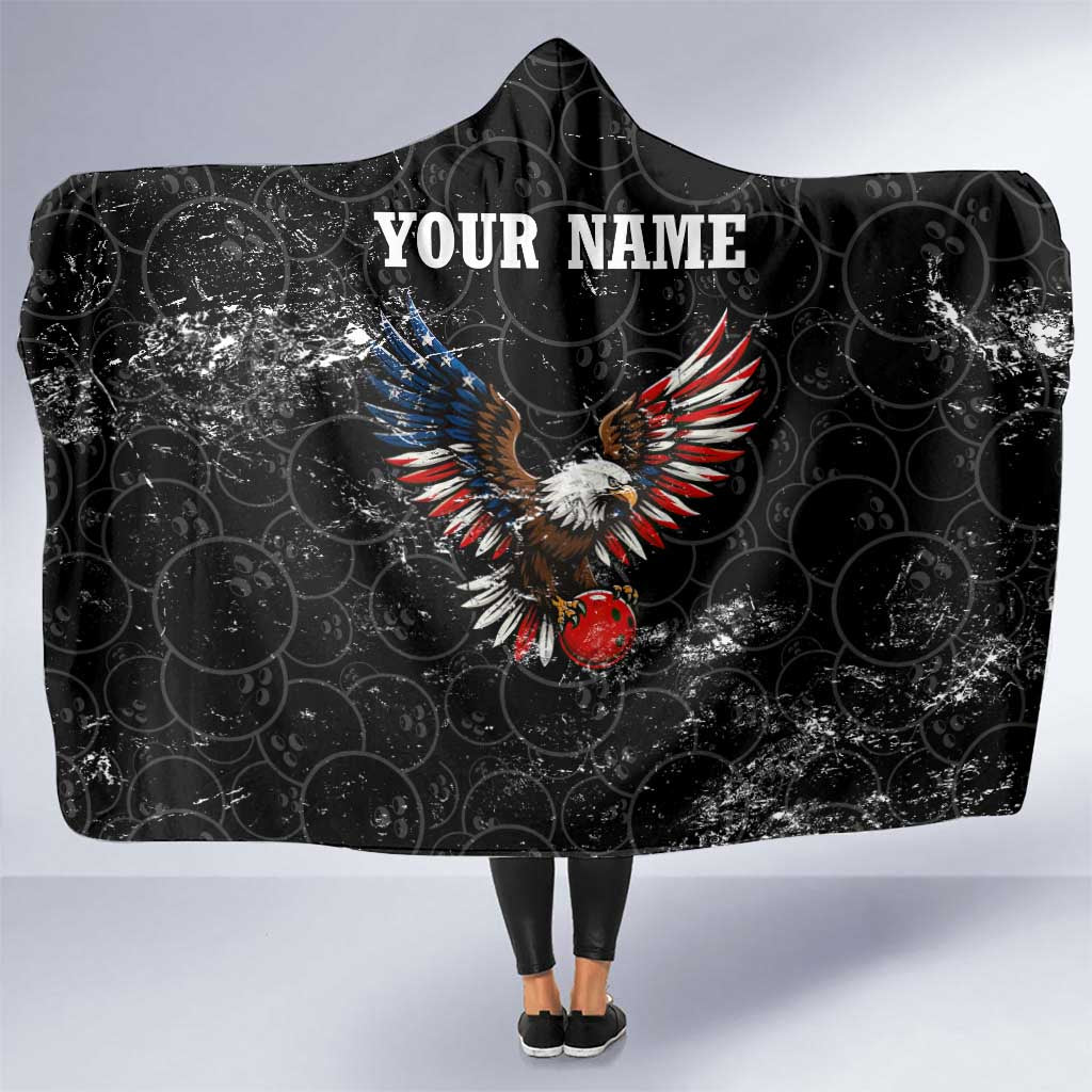 American Eagle Bowling Hooded Blanket with Distressed Flag and Grunge Pattern in Red White and Blue - Wonder Print Shop