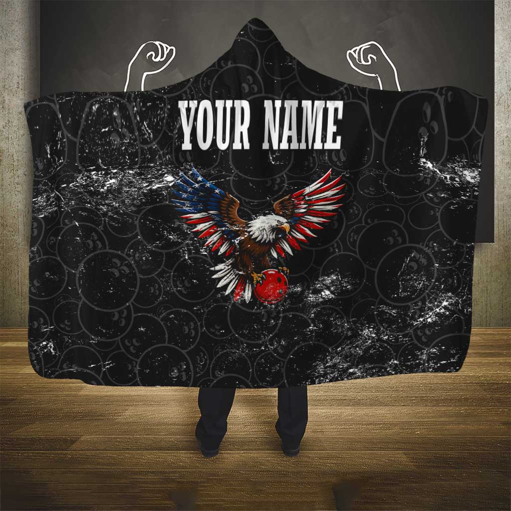 American Eagle Bowling Hooded Blanket with Distressed Flag and Grunge Pattern in Red White and Blue - Wonder Print Shop