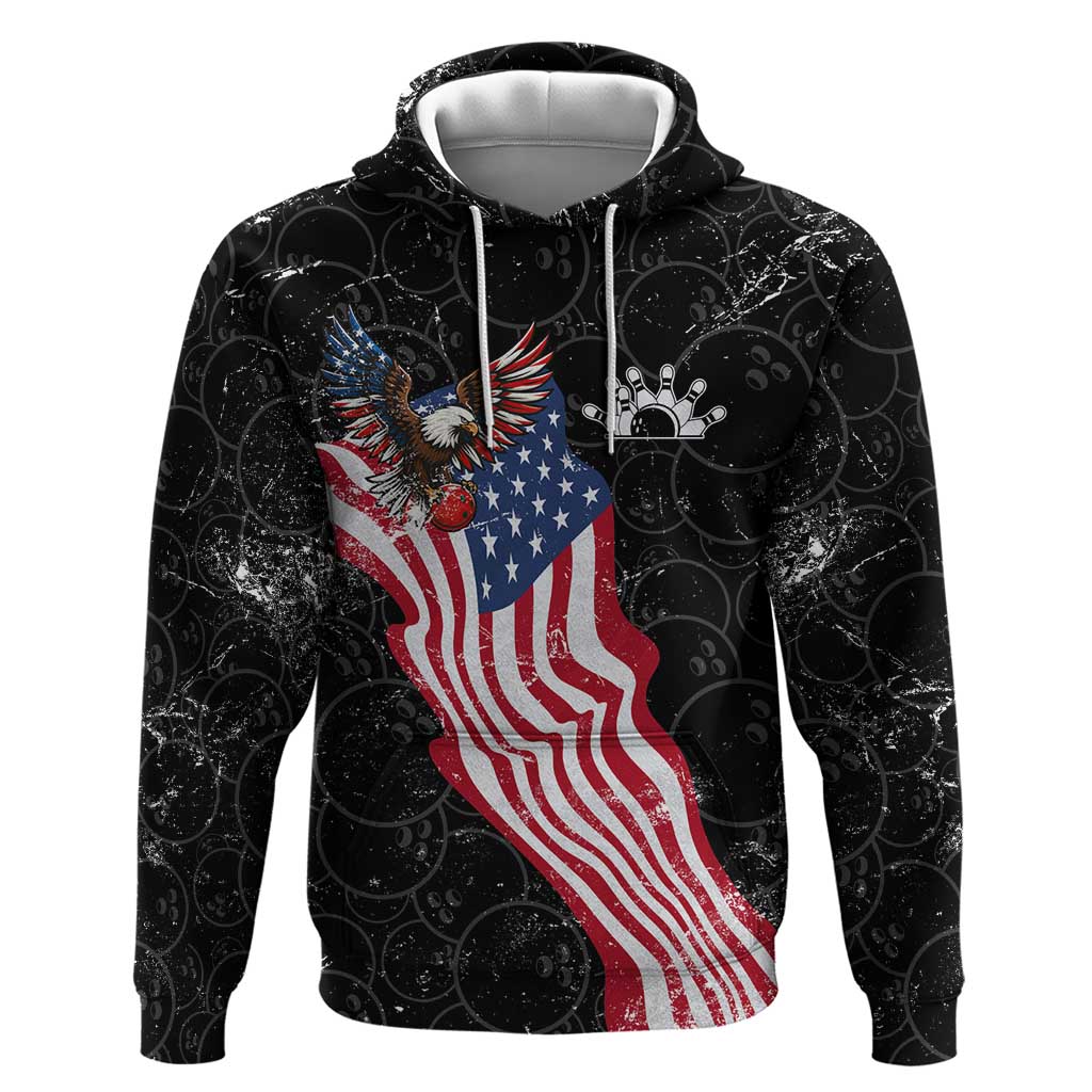 American Eagle Bowling Hoodie with Distressed Flag and Grunge Pattern in Red White and Blue - Wonder Print Shop