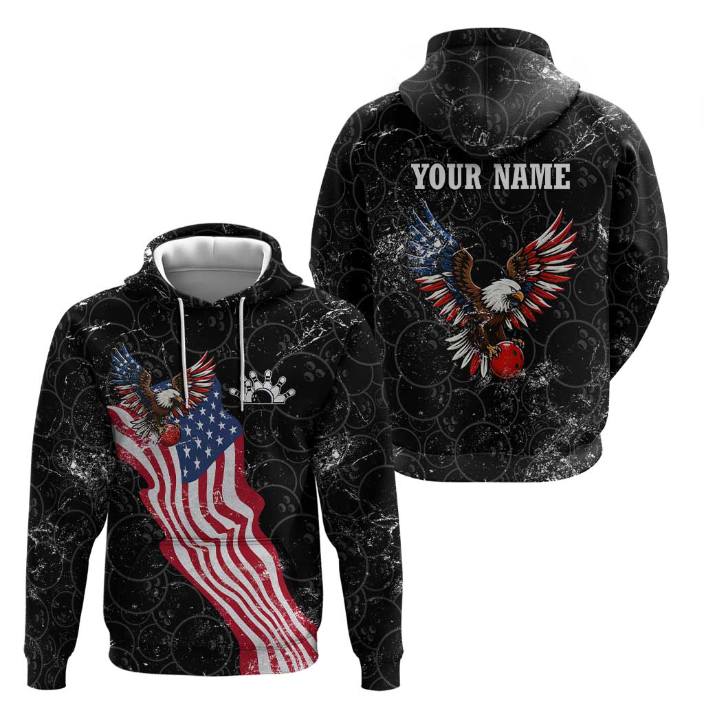 American Eagle Bowling Hoodie with Distressed Flag and Grunge Pattern in Red White and Blue - Wonder Print Shop