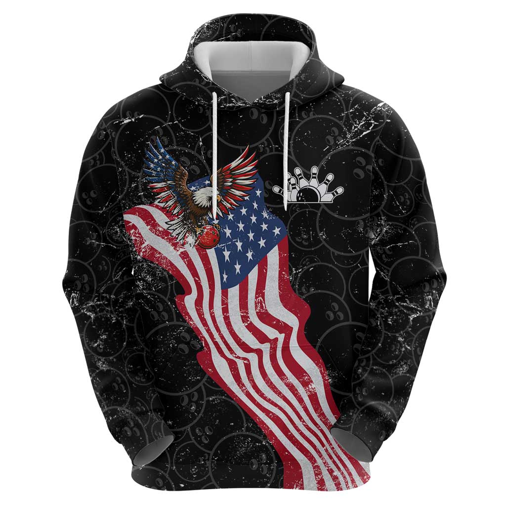 American Eagle Bowling Hoodie with Distressed Flag and Grunge Pattern in Red White and Blue - Wonder Print Shop
