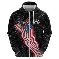 American Eagle Bowling Hoodie with Distressed Flag and Grunge Pattern in Red White and Blue - Wonder Print Shop