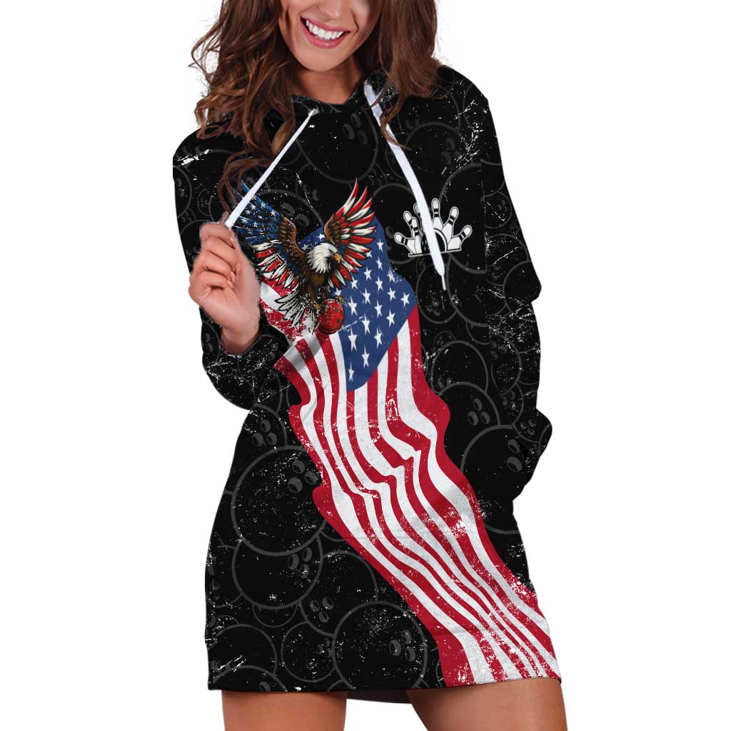 American Eagle Bowling Hoodie Dress with Distressed Flag and Grunge Pattern in Red White and Blue - Wonder Print Shop