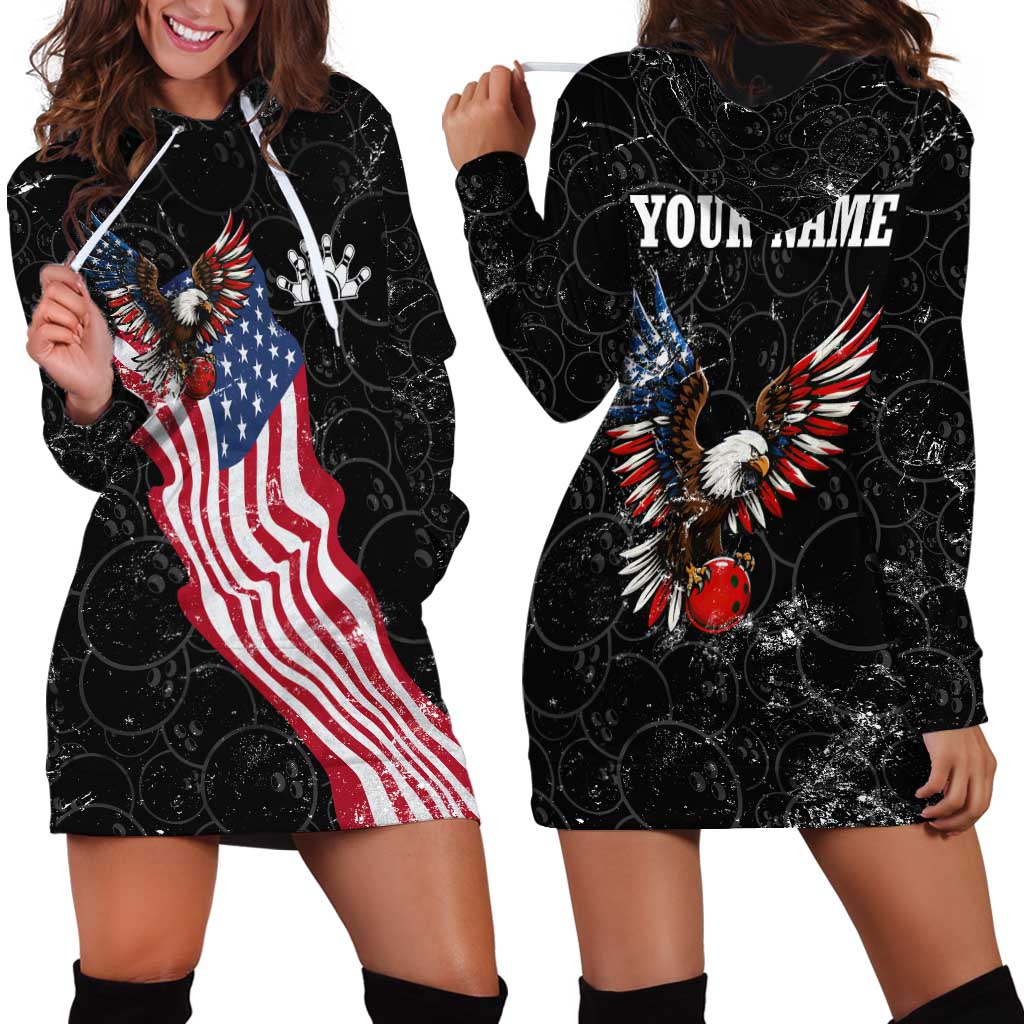 American Eagle Bowling Hoodie Dress with Distressed Flag and Grunge Pattern in Red White and Blue - Wonder Print Shop