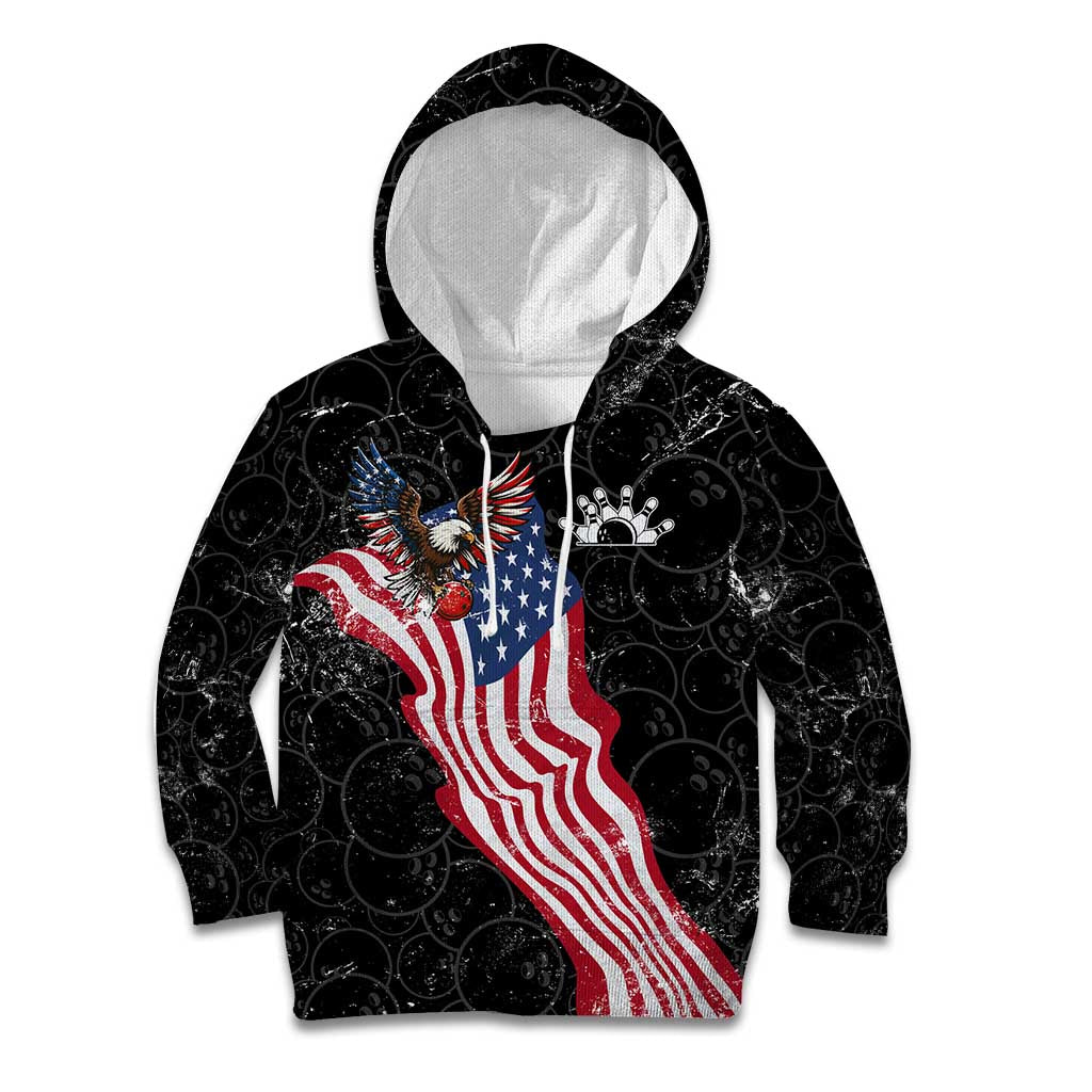 American Eagle Bowling Kid Hoodie with Distressed Flag and Grunge Pattern in Red White and Blue - Wonder Print Shop
