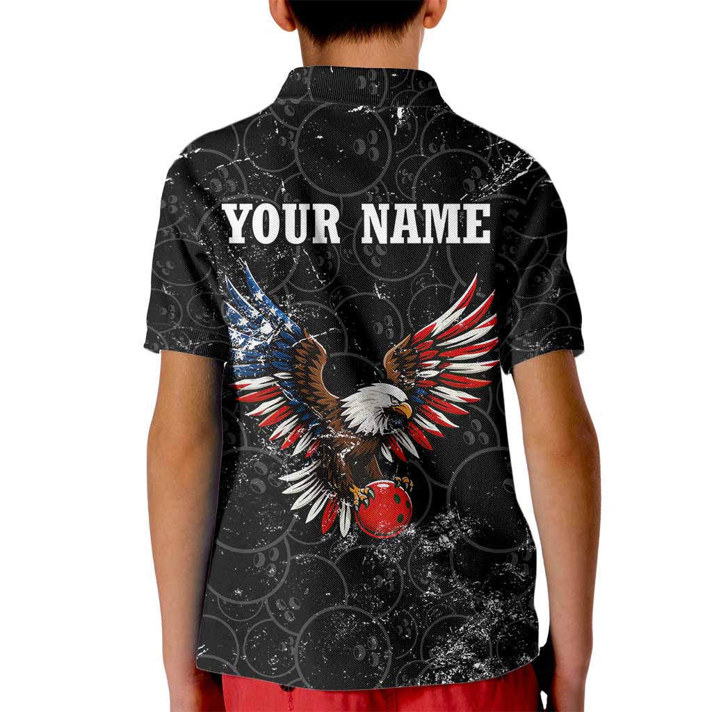 American Eagle Bowling Kid Polo Shirt with Distressed Flag and Grunge Pattern in Red White and Blue - Wonder Print Shop