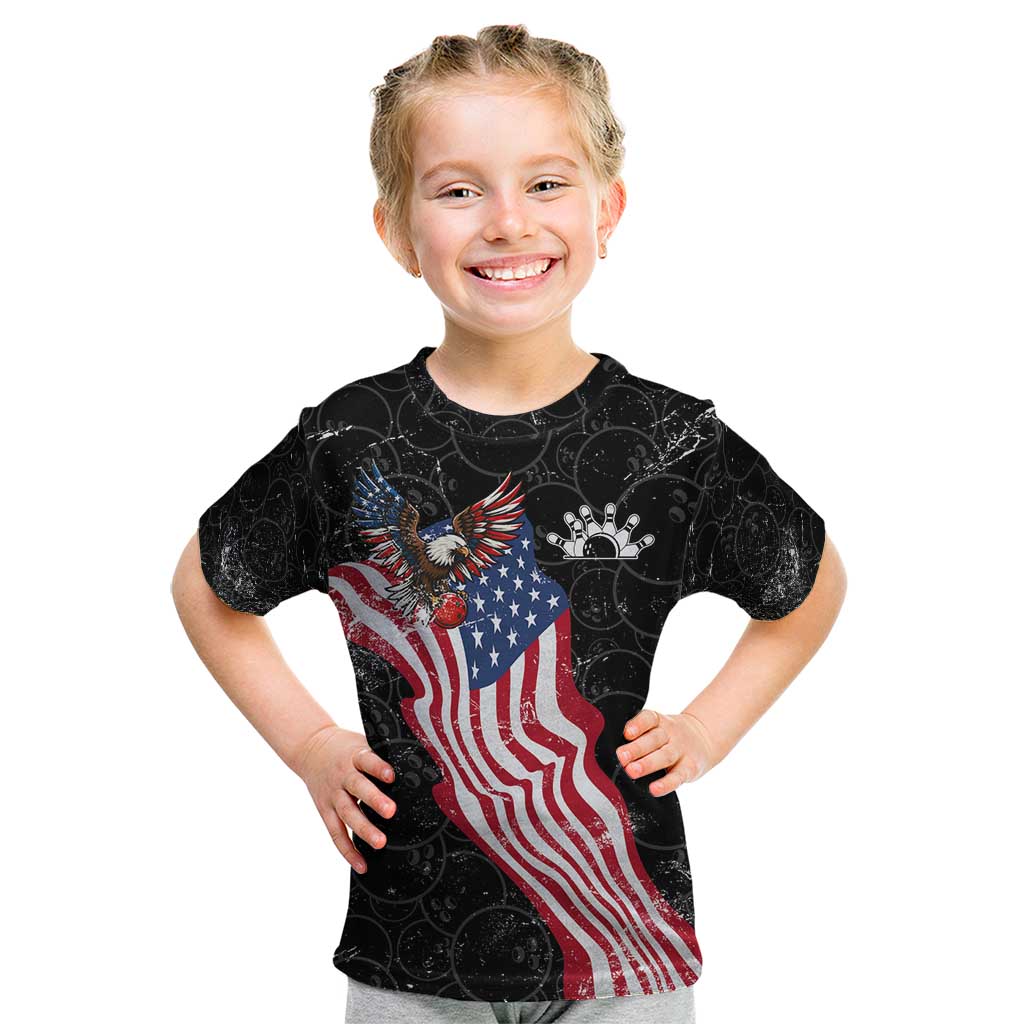 American Eagle Bowling Kid T Shirt with Distressed Flag and Grunge Pattern in Red White and Blue - Wonder Print Shop