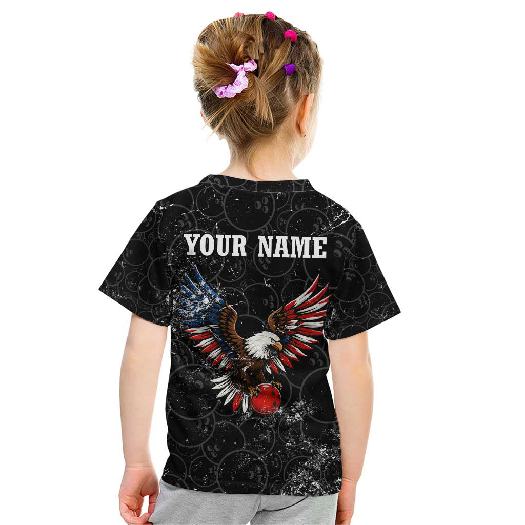 American Eagle Bowling Kid T Shirt with Distressed Flag and Grunge Pattern in Red White and Blue - Wonder Print Shop