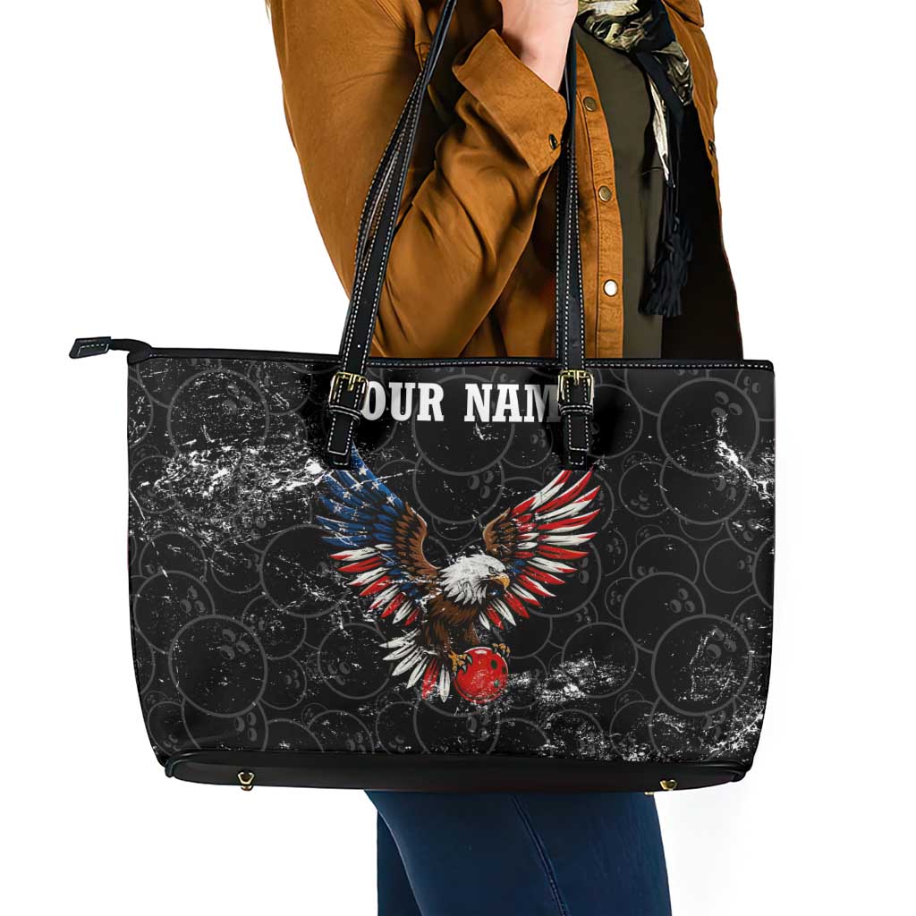 American Eagle Bowling Leather Tote Bag with Distressed Flag and Grunge Pattern in Red White and Blue - Wonder Print Shop