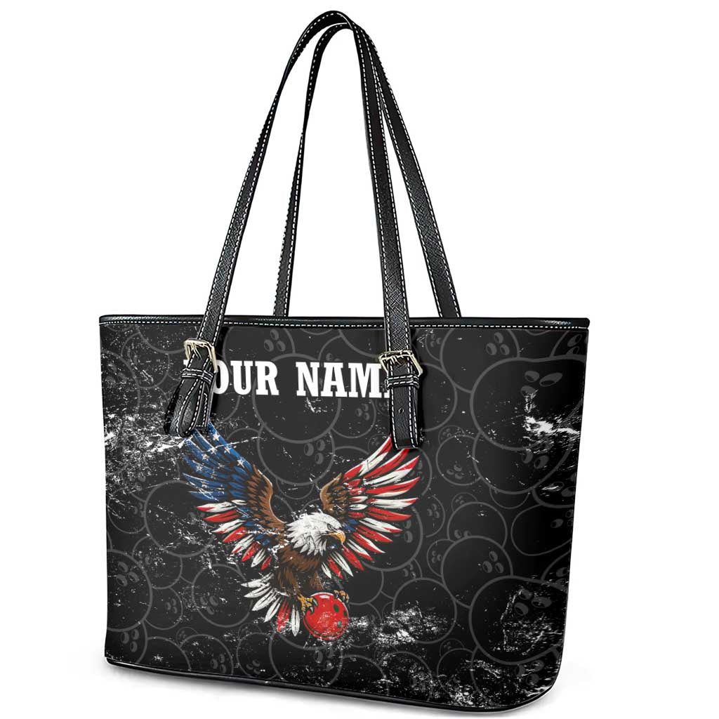 American Eagle Bowling Leather Tote Bag with Distressed Flag and Grunge Pattern in Red White and Blue - Wonder Print Shop