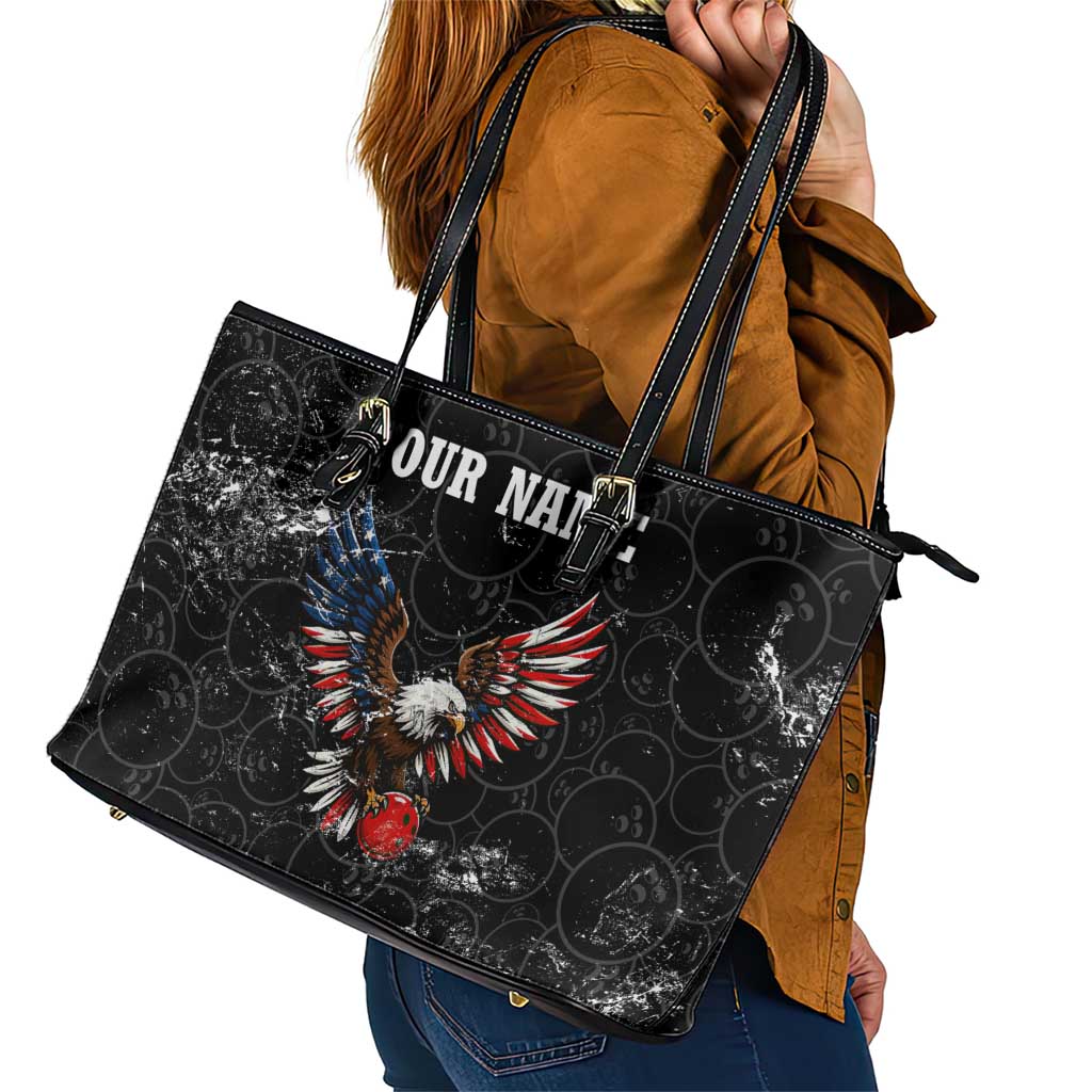 American Eagle Bowling Leather Tote Bag with Distressed Flag and Grunge Pattern in Red White and Blue - Wonder Print Shop