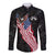 American Eagle Bowling Long Sleeve Button Shirt with Distressed Flag and Grunge Pattern in Red White and Blue - Wonder Print Shop