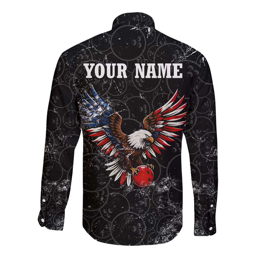 American Eagle Bowling Long Sleeve Button Shirt with Distressed Flag and Grunge Pattern in Red White and Blue - Wonder Print Shop