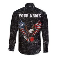 American Eagle Bowling Long Sleeve Button Shirt with Distressed Flag and Grunge Pattern in Red White and Blue - Wonder Print Shop