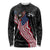 American Eagle Bowling Long Sleeve Shirt with Distressed Flag and Grunge Pattern in Red White and Blue - Wonder Print Shop
