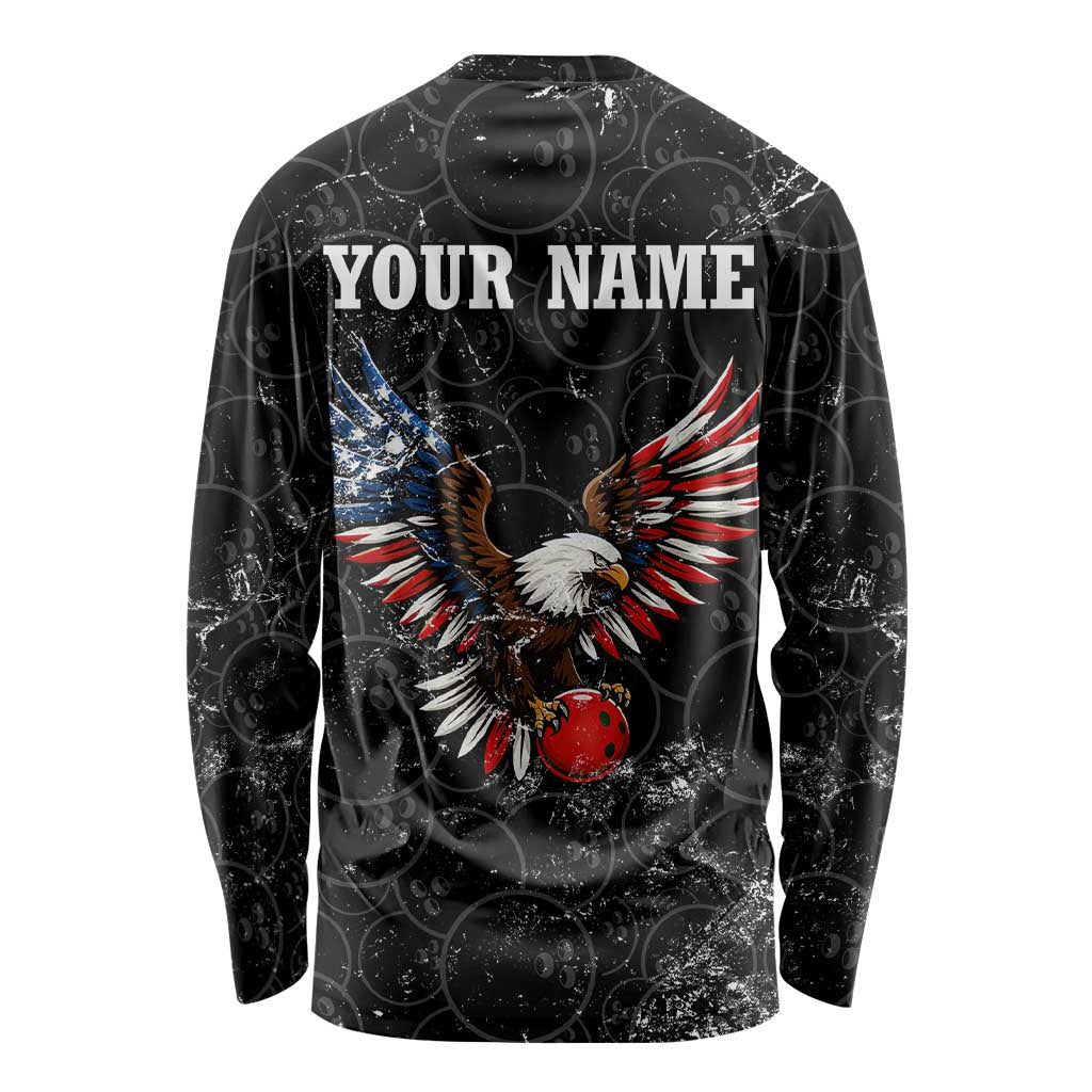 American Eagle Bowling Long Sleeve Shirt with Distressed Flag and Grunge Pattern in Red White and Blue - Wonder Print Shop