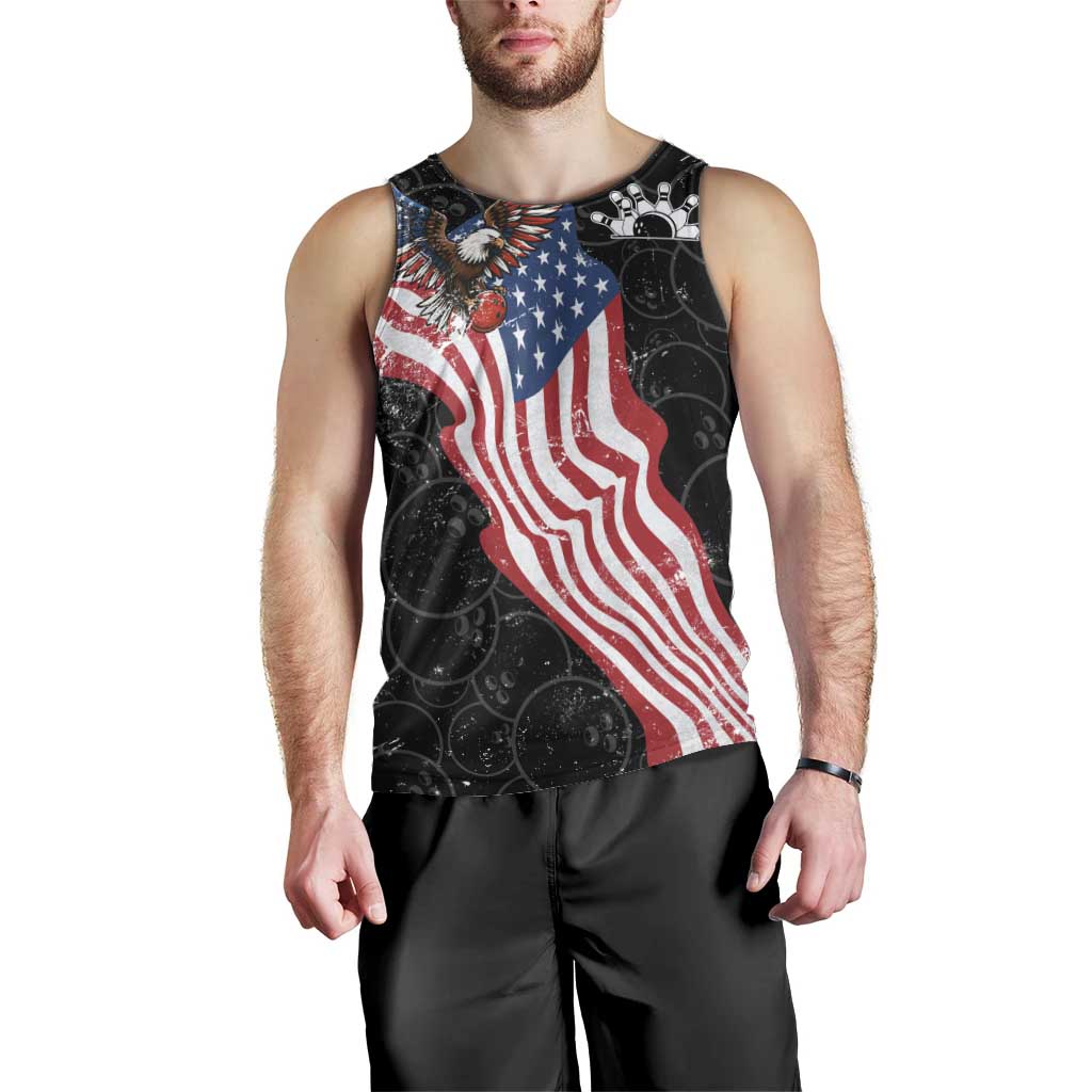 American Eagle Bowling Men Tank Top with Distressed Flag and Grunge Pattern in Red White and Blue - Wonder Print Shop