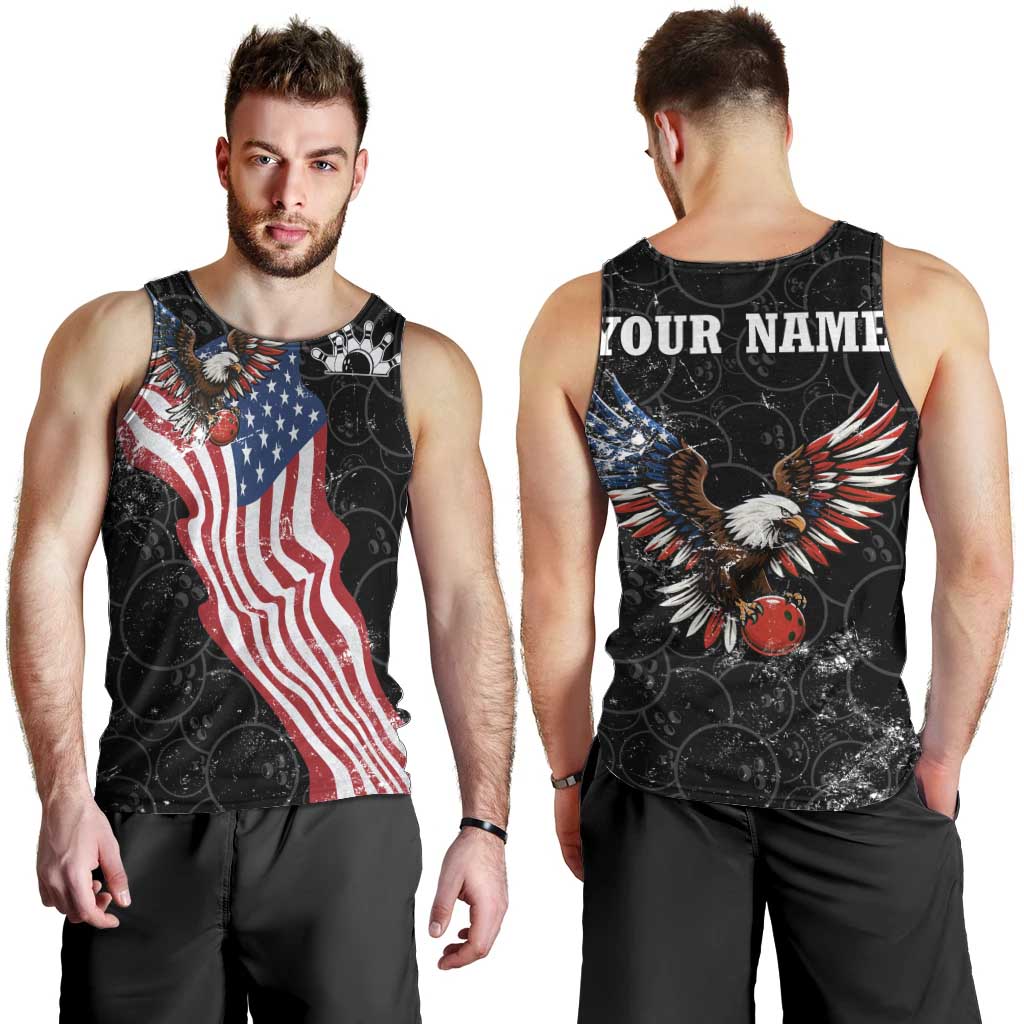 American Eagle Bowling Men Tank Top with Distressed Flag and Grunge Pattern in Red White and Blue - Wonder Print Shop