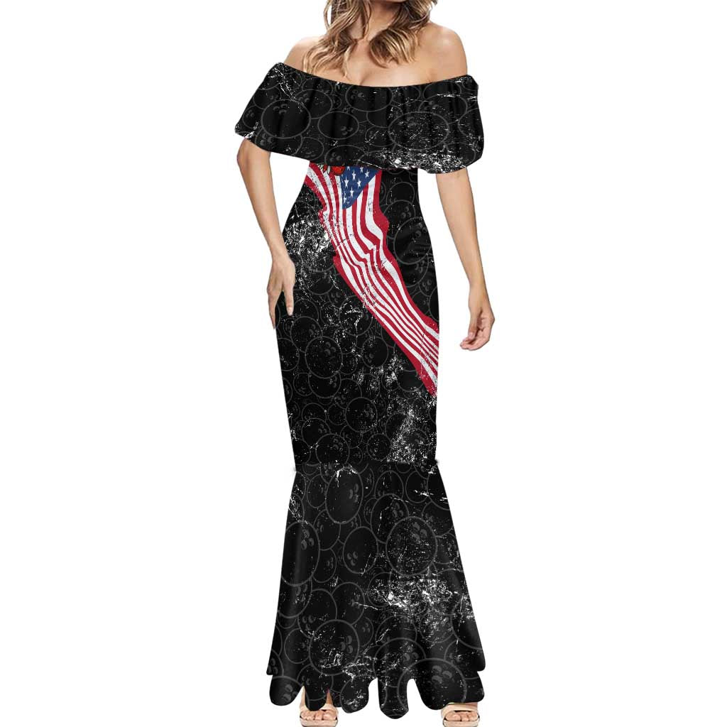 American Eagle Bowling Mermaid Dress with Distressed Flag and Grunge Pattern in Red White and Blue - Wonder Print Shop