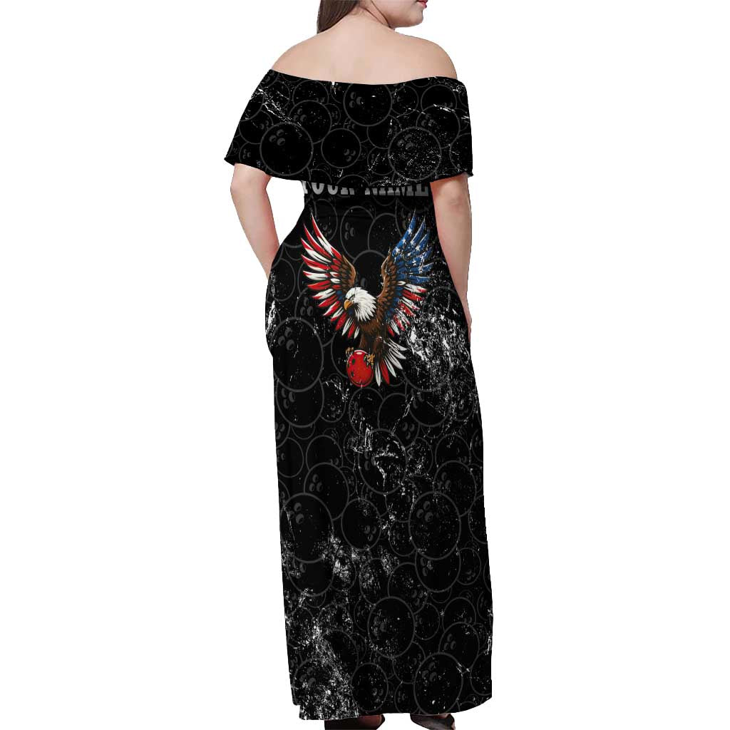 American Eagle Bowling Off Shoulder Maxi Dress with Distressed Flag and Grunge Pattern in Red White and Blue - Wonder Print Shop