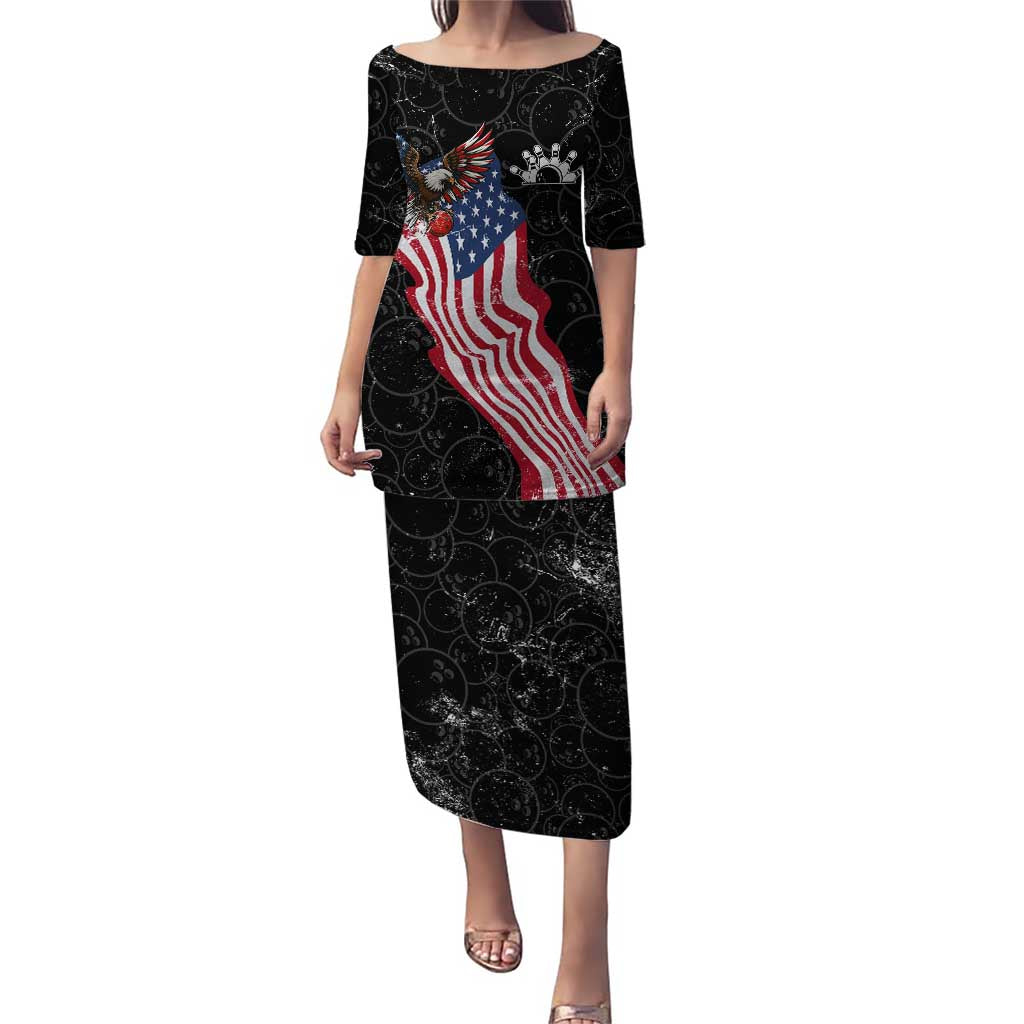 American Eagle Bowling Puletasi with Distressed Flag and Grunge Pattern in Red White and Blue - Wonder Print Shop
