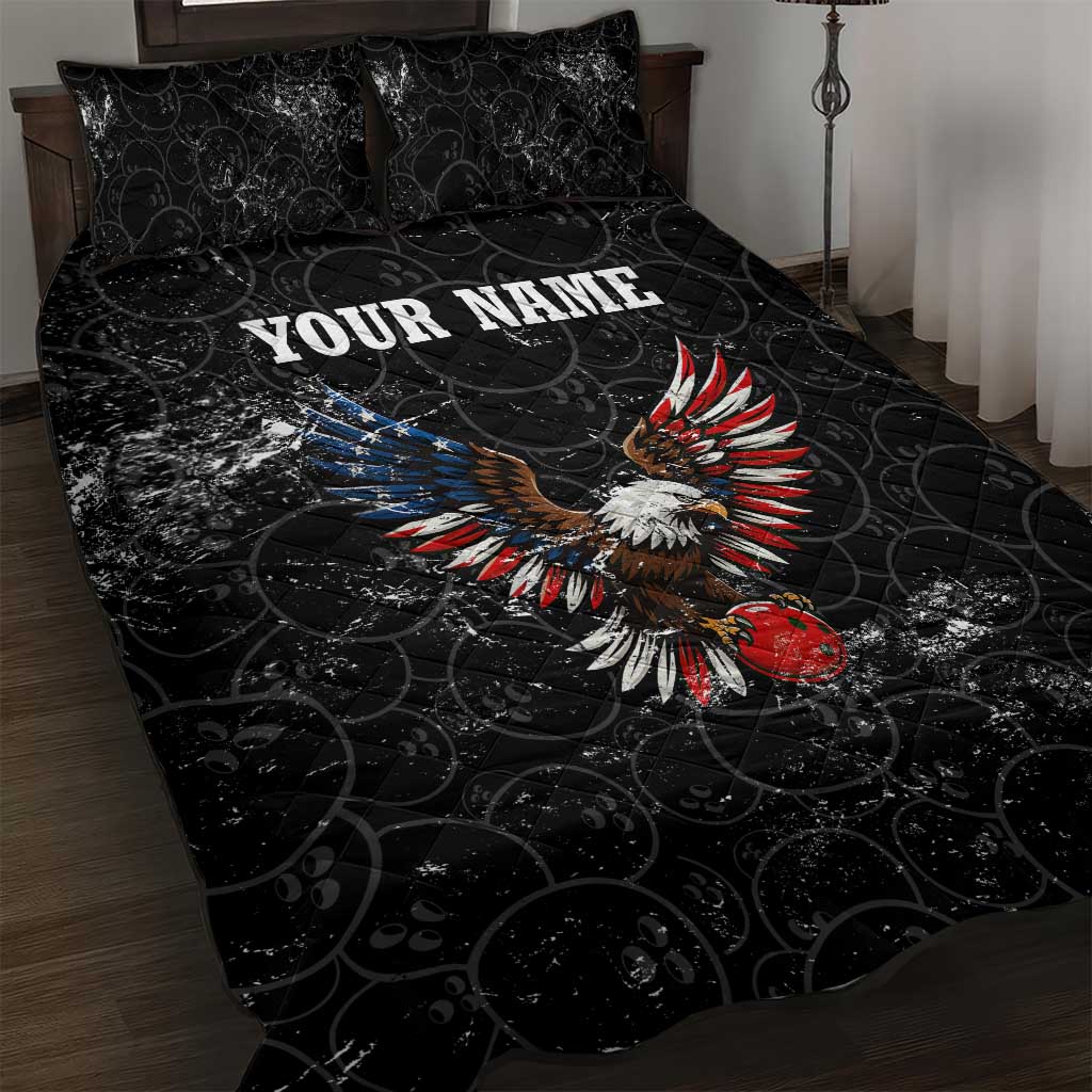 American Eagle Bowling Quilt Bed Set with Distressed Flag and Grunge Pattern in Red White and Blue - Wonder Print Shop