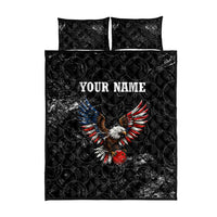 American Eagle Bowling Quilt Bed Set with Distressed Flag and Grunge Pattern in Red White and Blue - Wonder Print Shop