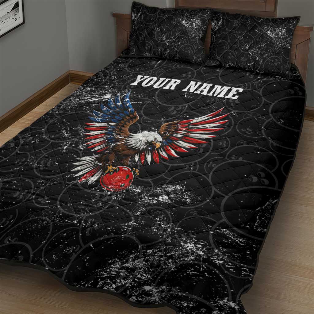 American Eagle Bowling Quilt Bed Set with Distressed Flag and Grunge Pattern in Red White and Blue - Wonder Print Shop