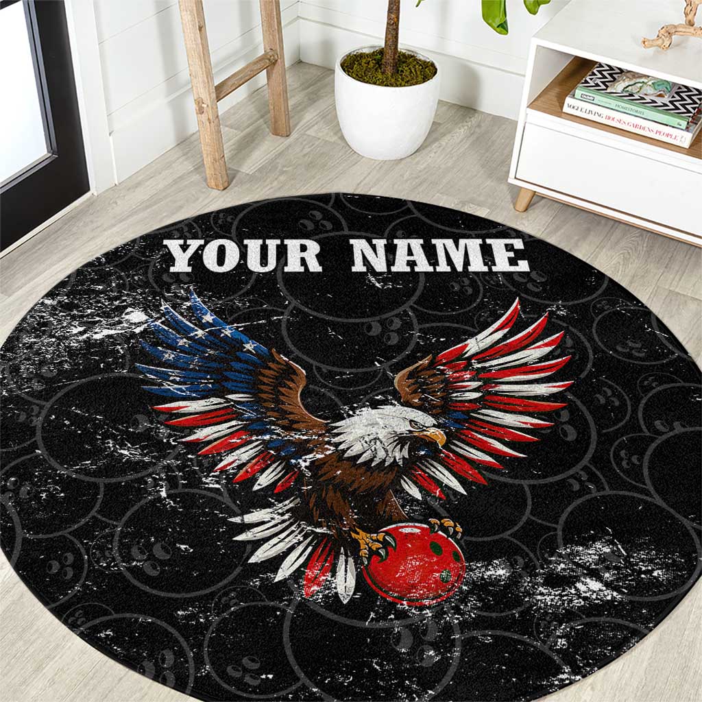 American Eagle Bowling Round Carpet with Distressed Flag and Grunge Pattern in Red White and Blue - Wonder Print Shop