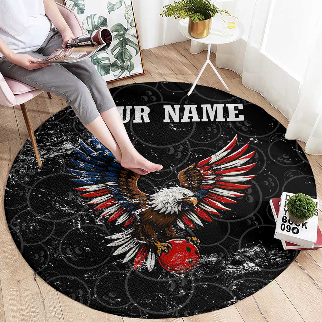 American Eagle Bowling Round Carpet with Distressed Flag and Grunge Pattern in Red White and Blue - Wonder Print Shop