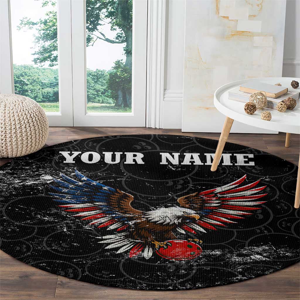 American Eagle Bowling Round Carpet with Distressed Flag and Grunge Pattern in Red White and Blue - Wonder Print Shop