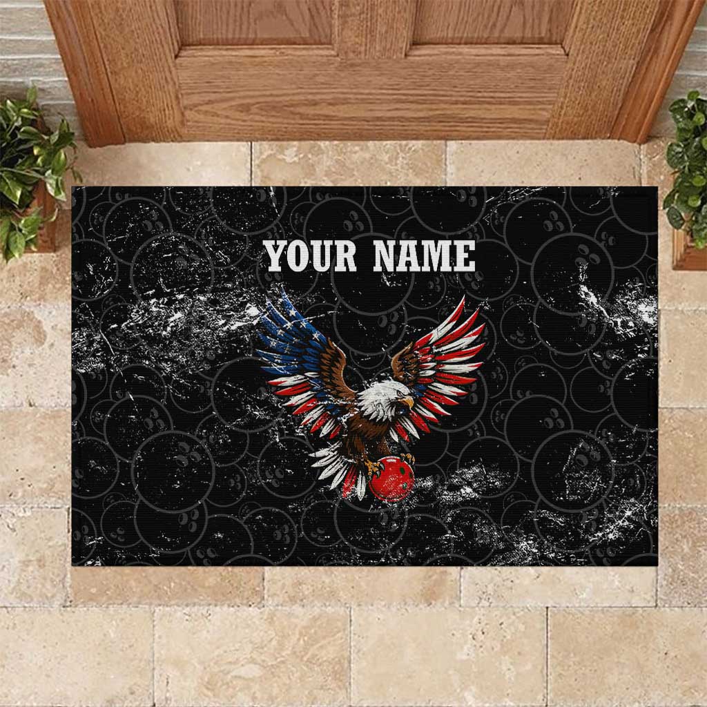 American Eagle Bowling Rubber Doormat with Distressed Flag and Grunge Pattern in Red White and Blue - Wonder Print Shop