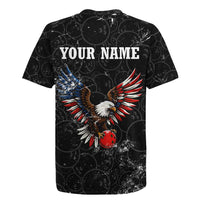 American Eagle Bowling Rugby Jersey with Distressed Flag and Grunge Pattern in Red White and Blue - Wonder Print Shop