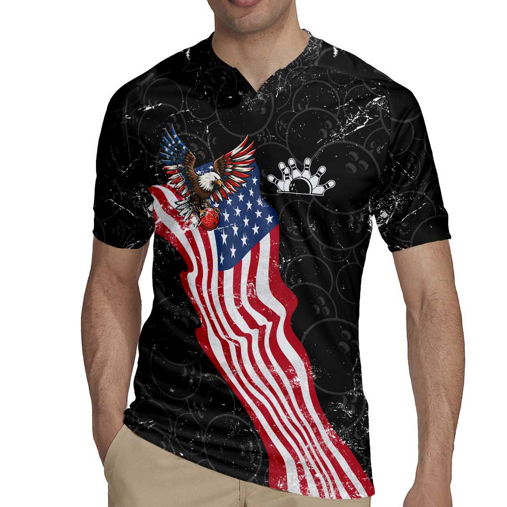 American Eagle Bowling Rugby Jersey with Distressed Flag and Grunge Pattern in Red White and Blue - Wonder Print Shop