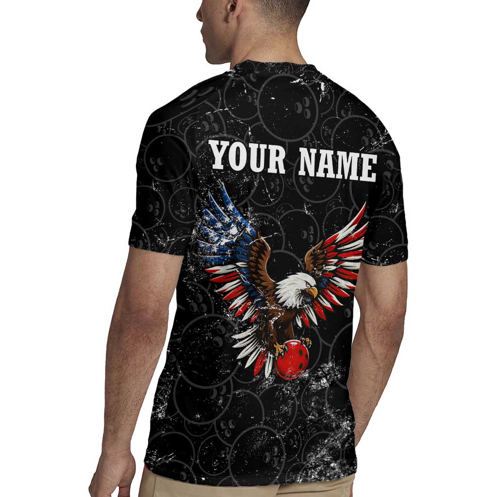 American Eagle Bowling Rugby Jersey with Distressed Flag and Grunge Pattern in Red White and Blue - Wonder Print Shop