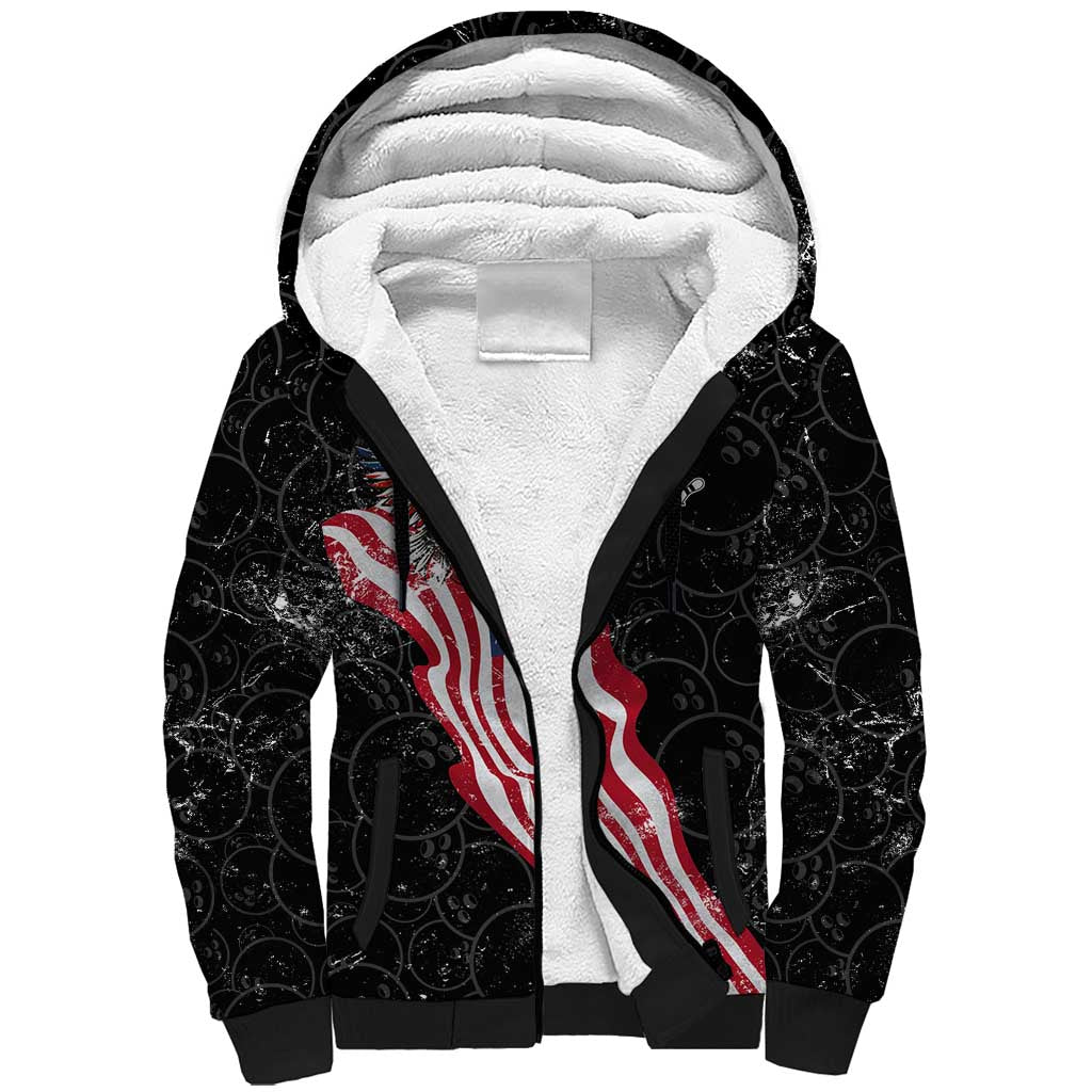 American Eagle Bowling Sherpa Hoodie with Distressed Flag and Grunge Pattern in Red White and Blue - Wonder Print Shop