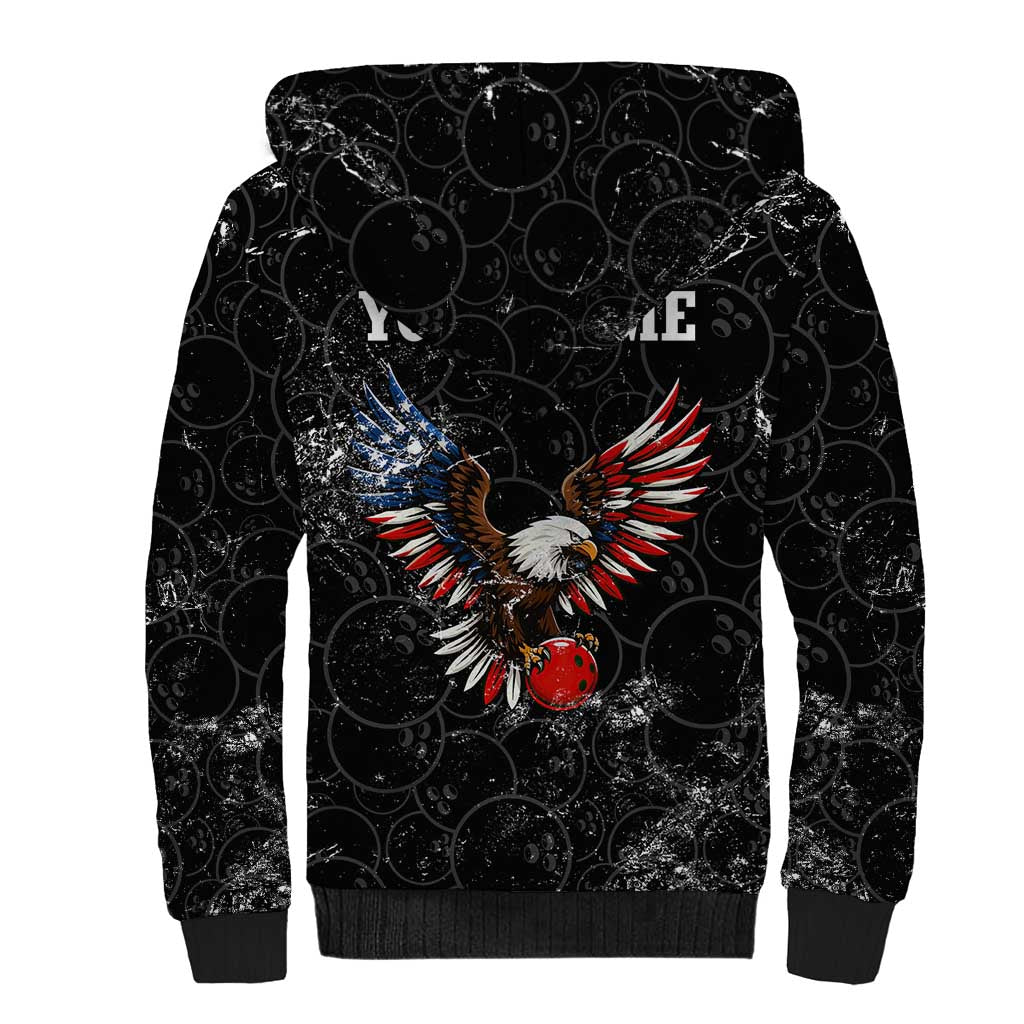 American Eagle Bowling Sherpa Hoodie with Distressed Flag and Grunge Pattern in Red White and Blue - Wonder Print Shop