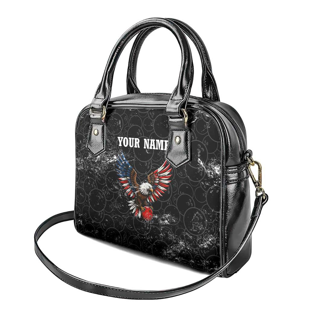 American Eagle Bowling Shoulder Handbag with Distressed Flag and Grunge Pattern in Red White and Blue - Wonder Print Shop