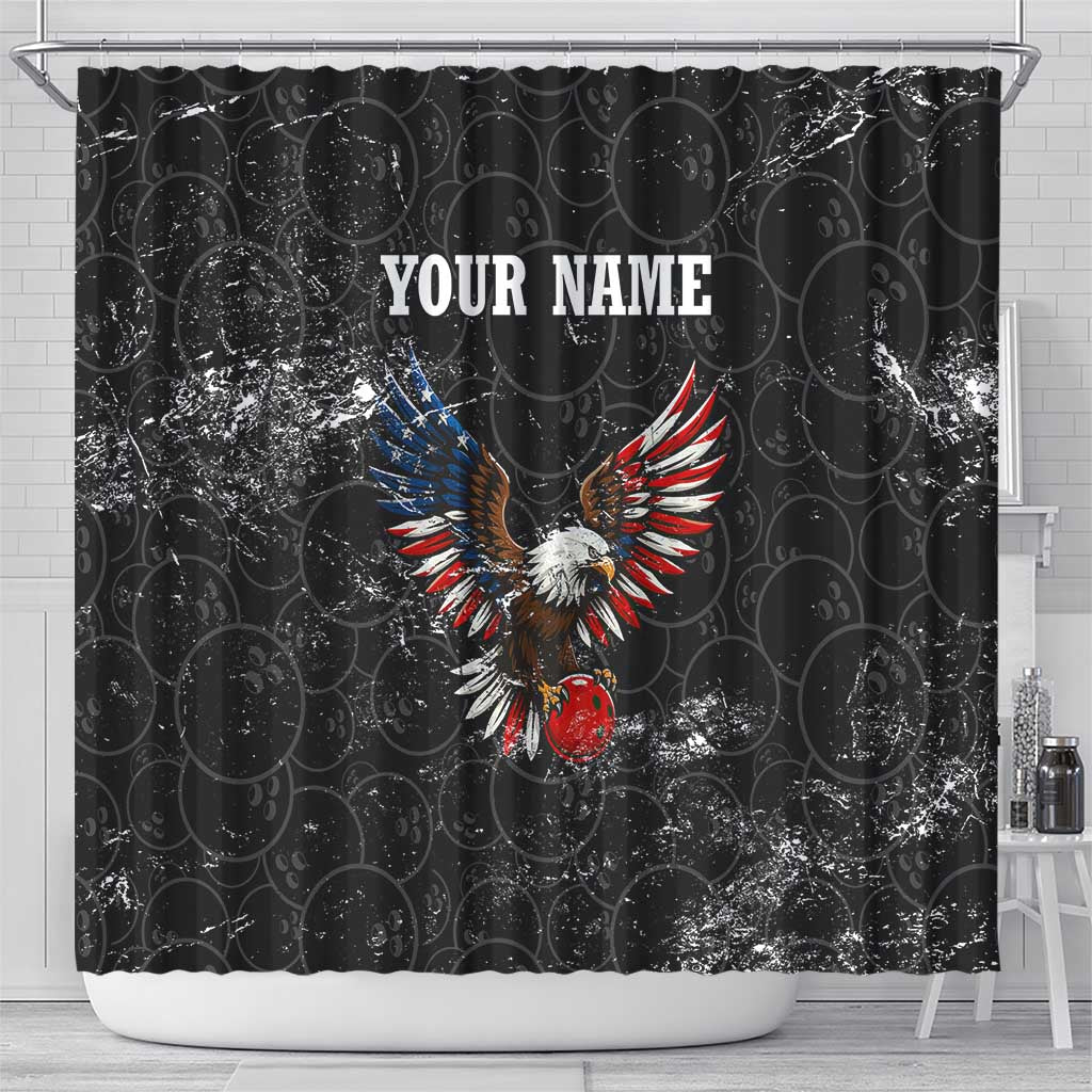 American Eagle Bowling Shower Curtain with Distressed Flag and Grunge Pattern in Red White and Blue - Wonder Print Shop
