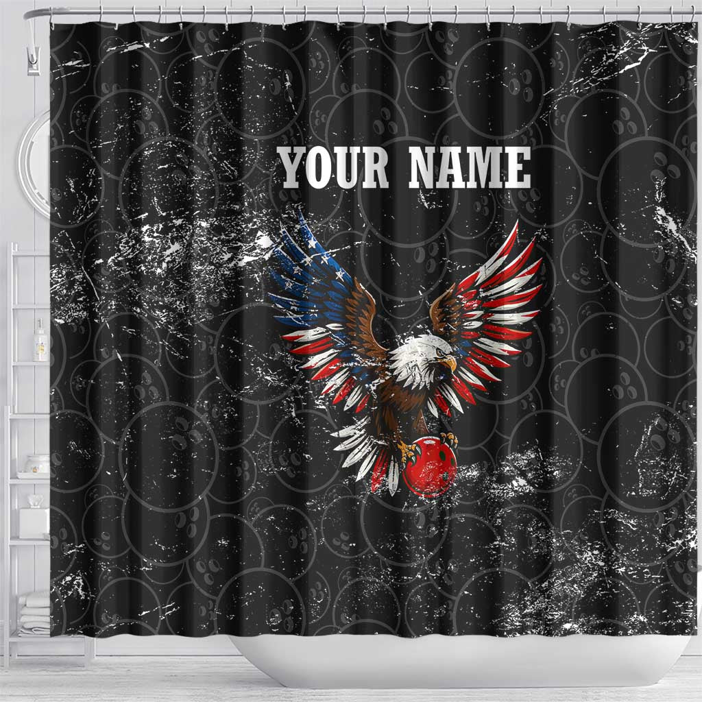 American Eagle Bowling Shower Curtain with Distressed Flag and Grunge Pattern in Red White and Blue - Wonder Print Shop