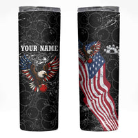 American Eagle Bowling Skinny Tumbler with Distressed Flag and Grunge Pattern in Red White and Blue - Wonder Print Shop
