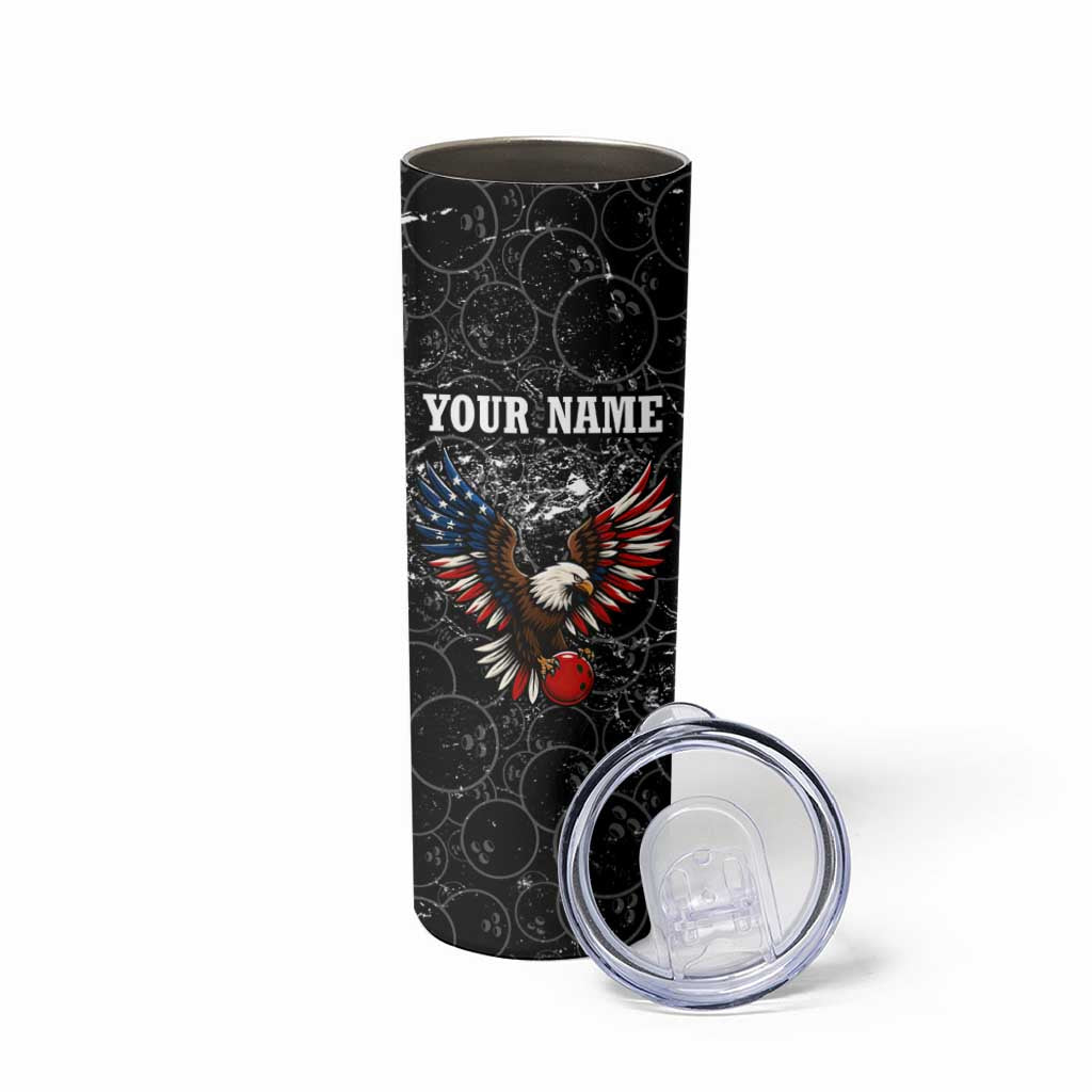 American Eagle Bowling Skinny Tumbler with Distressed Flag and Grunge Pattern in Red White and Blue - Wonder Print Shop