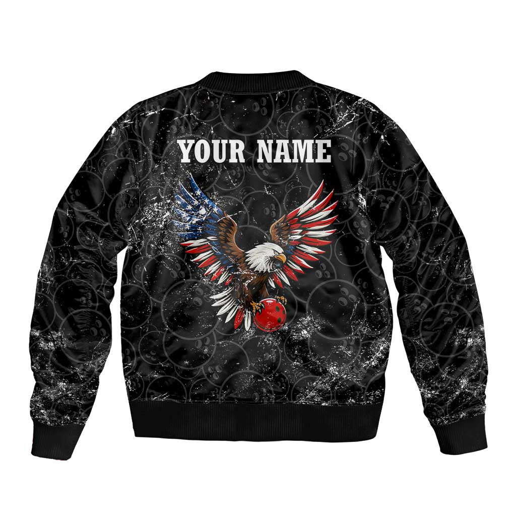 American Eagle Bowling Sleeve Zip Bomber Jacket with Distressed Flag and Grunge Pattern in Red White and Blue - Wonder Print Shop