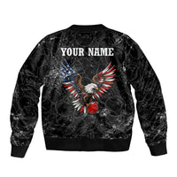 American Eagle Bowling Sleeve Zip Bomber Jacket with Distressed Flag and Grunge Pattern in Red White and Blue - Wonder Print Shop