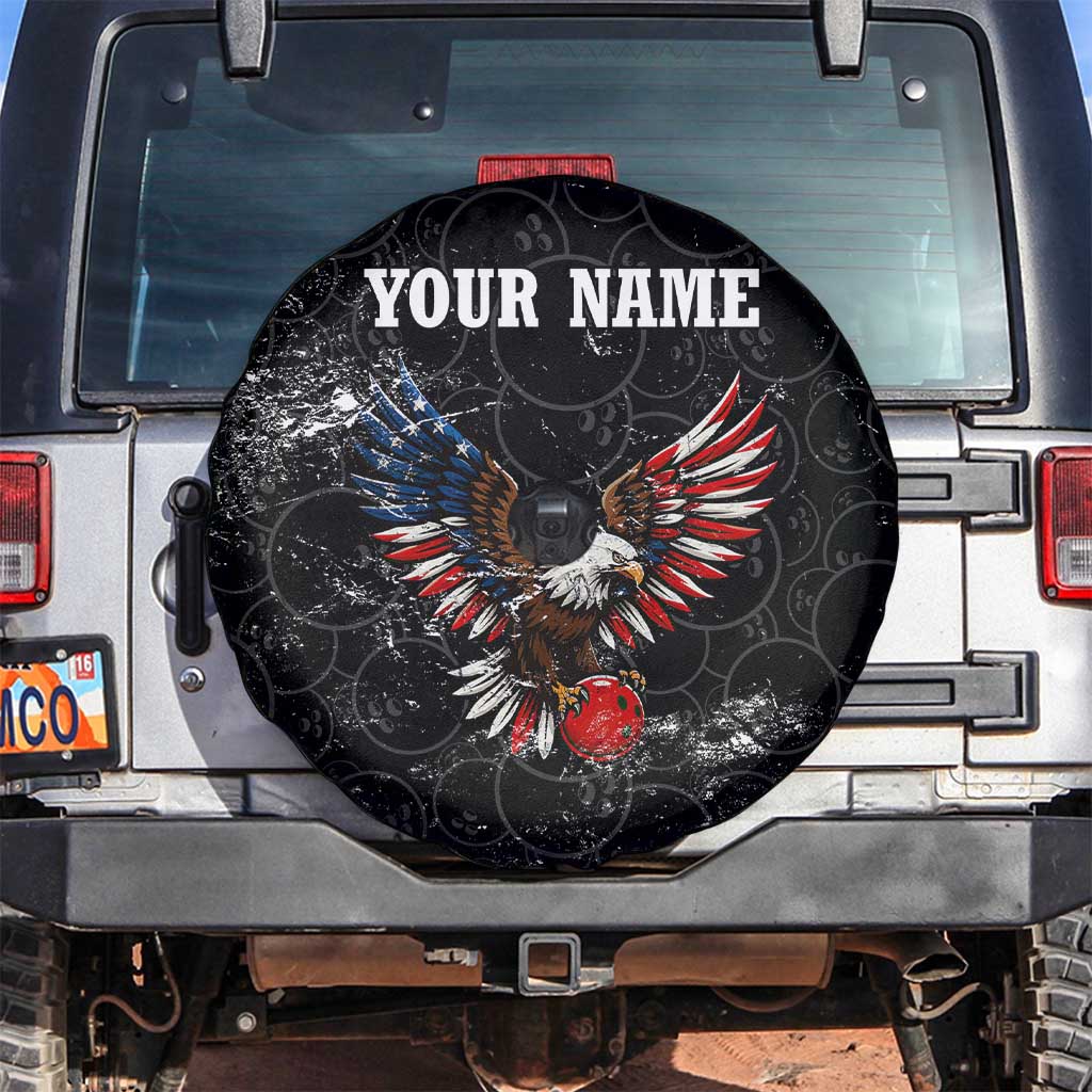 American Eagle Bowling Spare Tire Cover with Distressed Flag and Grunge Pattern in Red White and Blue - Wonder Print Shop