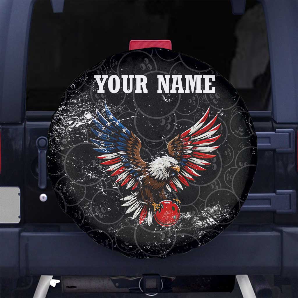 American Eagle Bowling Spare Tire Cover with Distressed Flag and Grunge Pattern in Red White and Blue - Wonder Print Shop