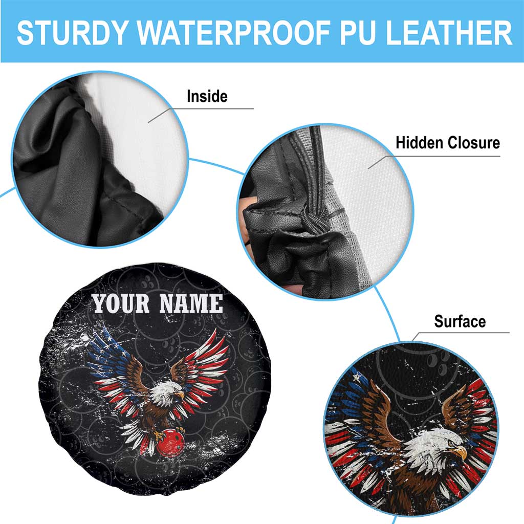American Eagle Bowling Spare Tire Cover with Distressed Flag and Grunge Pattern in Red White and Blue - Wonder Print Shop
