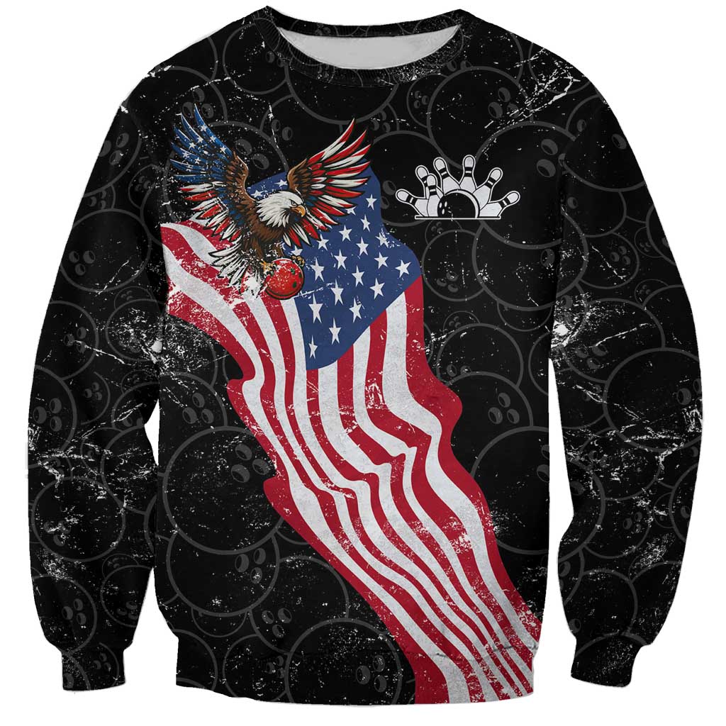 American Eagle Bowling Sweatshirt with Distressed Flag and Grunge Pattern in Red White and Blue - Wonder Print Shop