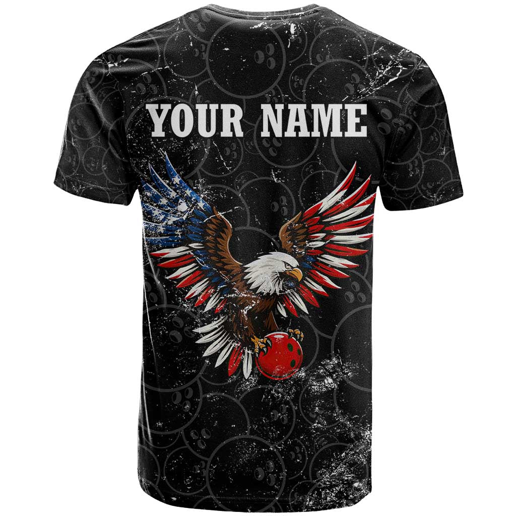 American Eagle Bowling T Shirt with Distressed Flag and Grunge Pattern in Red White and Blue - Wonder Print Shop