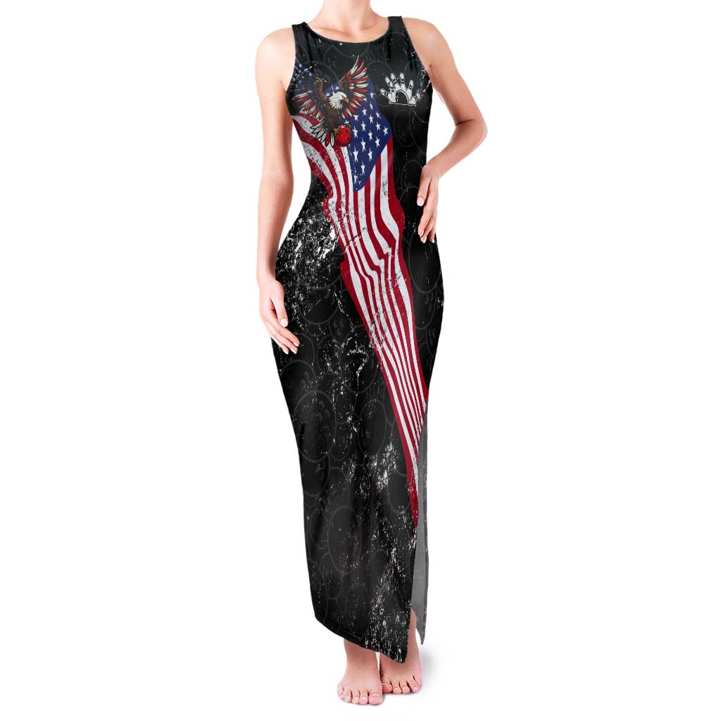 American Eagle Bowling Tank Maxi Dress with Distressed Flag and Grunge Pattern in Red White and Blue - Wonder Print Shop